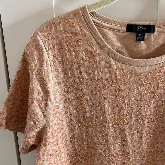 J. crew Sequined Tee shirt size medium pink/peach - Picture 7 of 12